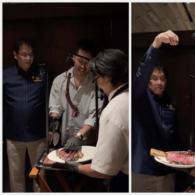 Ketika Menkeu Purbaya Gaya ala Salt Bae, Tabur Garam ke Tomahawk Steak!