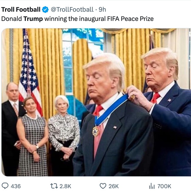 Nobatkan Donald Trump Jadi Tokoh Perdamaian, FIFA Disindir Lewat Meme