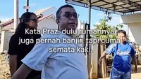 Dalam video yang diunggah akun kitabisa dan dilihat pada Sabtu (6/12/2025), Praz Teguh bertemu dengan ayah dan tetangga. Terlihat lingkungan rumag Praz Teguh masih dipenuhi lumpur.Foto: Instagram @kitabisacom