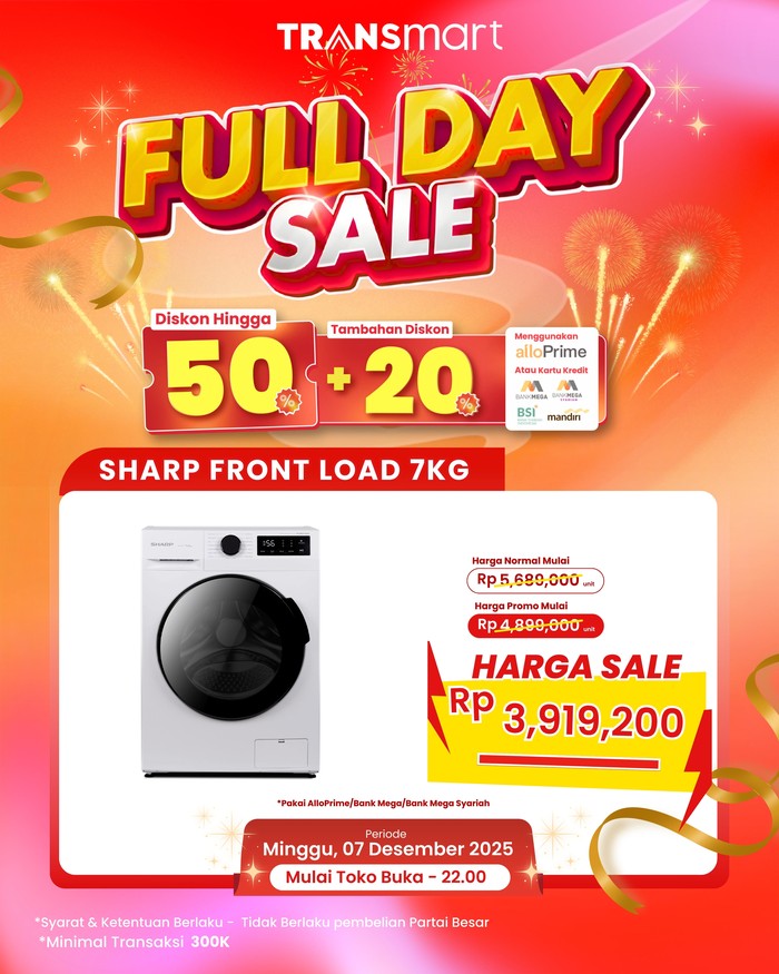 Beli Mesin Cuci di Transmart Full Day Sale Dapat Diskon Rp 1,7 Jutaan
