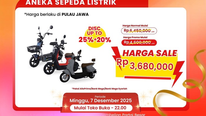 Beli Sepeda Listrik di Transmart Full Day Sale, Diskon Hingga 45%!