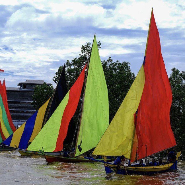 Adu Cepat Sampan Layar Warnai Perairan Meranti