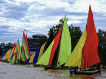 Adu Cepat Sampan Layar Warnai Perairan Meranti