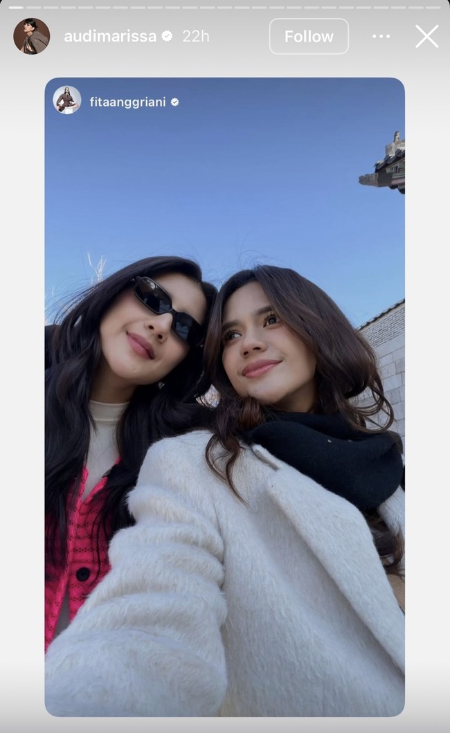 Audi Marissa terlihat bertolak ke Seoul, Korea. Kali ini ia pergi bersama sahabatnya, Fita Anggriani. Anak dan suami Audi, Anthony Xie tampak tak ikut. Foto: Instagram/@audimarissa