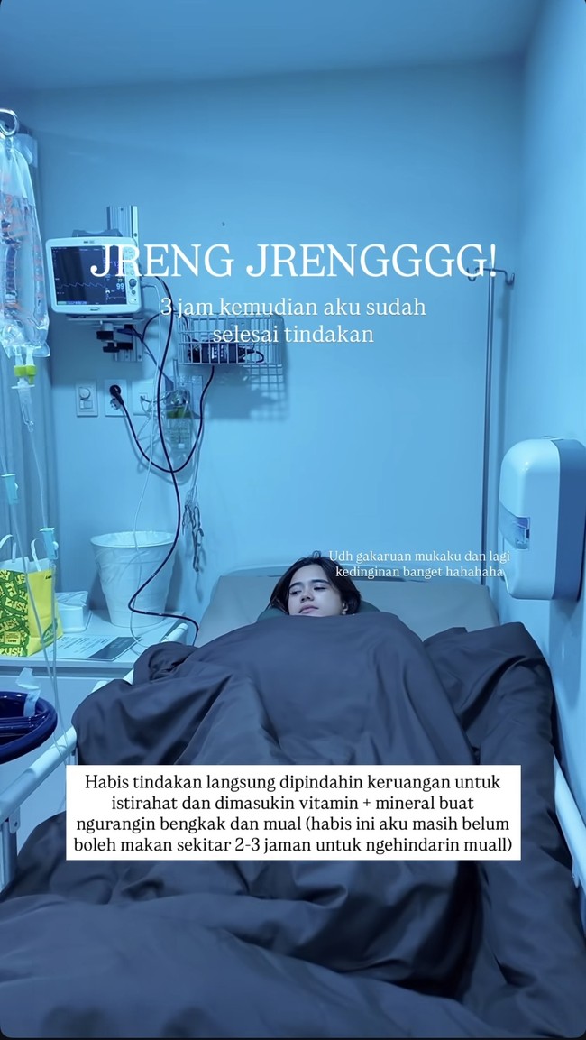 Tak hanya sekedar jalan-jalan, rupanya Audi juga menjalani liposuction atau operasi sedot lemak. Ia pun membagikan kondisinya sesaat setelah menjalani prosedur kecantikan tersebut. Foto: Instagram/@audimarissa