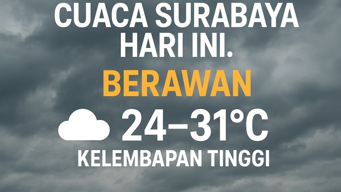 Cuaca Surabaya Hari Ini: Berawan, Suhu 24-31 Derajat dan Kelembapan Tinggi