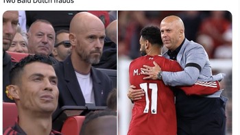 Tak sedikit juga yang membandingkan nasib Salah dengan Cristiano Ronaldo. Ronaldo ketika di MU juga berseteru dengan pelatih Erik Ten Hag yang berujung dengan didepaknya Ronaldo. Kebetulan, Slot dan Ten Hag sama-sama berasal dari Belanda. Foto: X.com