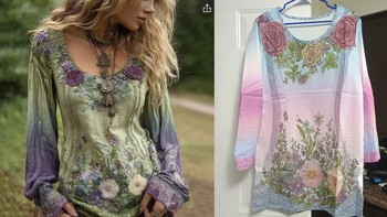 Ekspektasi: Dress bohemian mewah dengan detail bordir 3D, gradasi warna lembut, dan tampilan estetik. Realita: Dress datang dalam bentuk print tipis tanpa bordir, warna lebih pucat, dan jauh dari kesan premium. Foto: Reddit