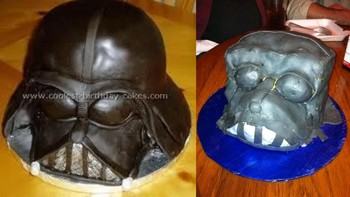 Ekspektasi: Kue berbentuk helm Darth Vader dengan detail presisi dan warna hitam glossy.Realita: Bentuk helm tidak presisi, detail tidak terlihat, dan tampilannya jauh dari karakter aslinya. Foto: Reddit