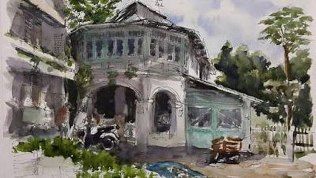 Hotel Passer Baroe Lukisan cat minyak Hotel Passer Baroe karya Iqbal Amirdha pada 2019