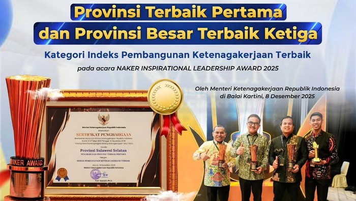 Sulsel Borong 2 Penghargaan di Naker Inspirational Leadership Award 2025