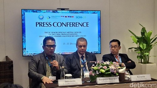 Konferensi pers Senior Officials Meeting ke-20 (SOM-20) Coral Triangle Initiative on Coral Reefs, Fisheries, and Food Security (CTI-CFF) di Kuta, Bali, Rabu (10/12/2025)