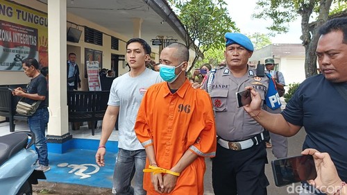 Tersangka budidaya narkoba saat digiring petugas kepolisian di Mapolres Jembrana, Rabu (10/12/2025). (I Putu Adi Budiastrawan/detikBali).