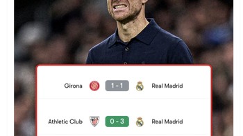 Xabi Alonso bersama Madrid hanya mencatat 2 kemenangan dalam 8 laga terakhir. Foto: X.com