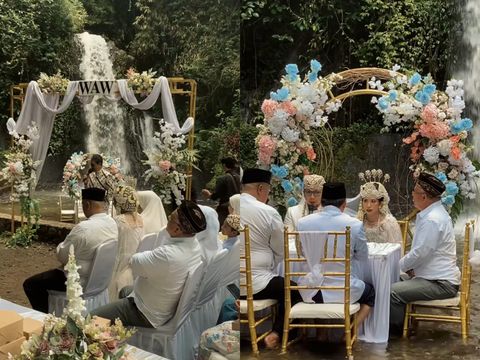 Nikahan di Curug 2 Pasangan ini memilih akad nikah di tengah sungai yang mengalir deras, dengan latar belakang air terjun. Mereka bahkan naik air terjun menggunakan busana pengantin. Postingan tersebut langsung viral di media sosial.