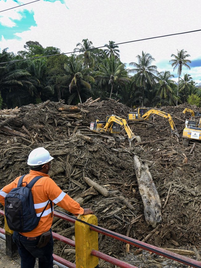 Penampakan Kayu Gelondongan Tutup Akses dan Hambat Evakuasi di Tapteng