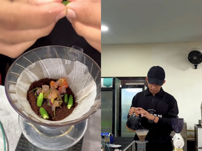 Kopi V60 campur sambal matah.