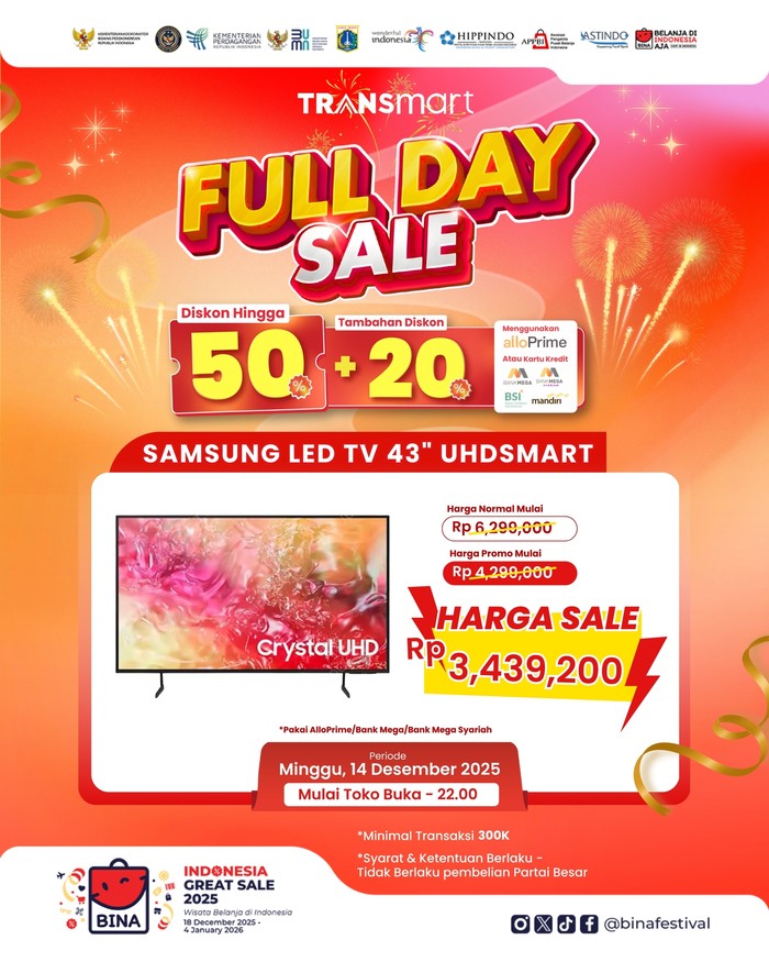 Beli TV LED 43 Inch di Transmart Full Day Sale Diskon hingga Rp 2,8 Juta