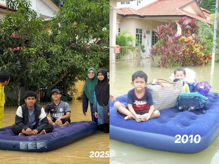 Pria yang tinggal di Kangar, Malaysia ini membagikan potret saat banjir tahun 2010 dan 2025.