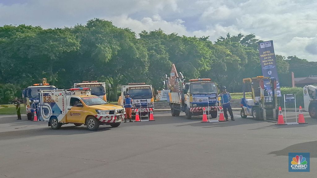 Kegiatan Apel Terpadu Jasa Marga Siaga Persiapan Nataru 2025/2026. (CNBC Indonesia/Chandra Dwi Pranata)