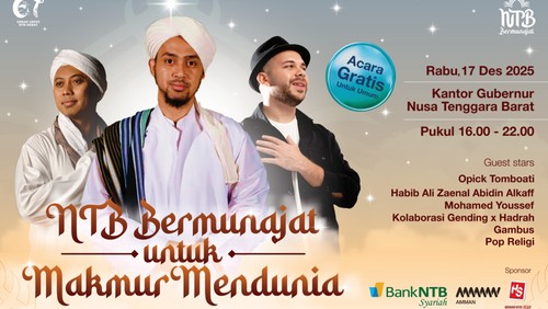 Opick, Habib Ali, dan Mohamed Youssef Hadiri NTB Bermunajat Sambut HUT NTB. (Foto: Dinas Kominfotik NTB).