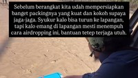 Penyanyi berusia 40 tahun itu menegaskan packing bantuan yang diberikan dari atas helikopter sudah dipastikan sangat kuat dan kokoh agar tetap aman saat melakukan airdropping. Bantuan yang dilempar dari atas helikopter saat terbang rendah tetap terjaga dan aman. Foto: Instagram @andien