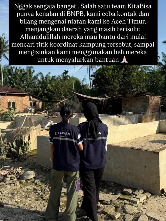 Andien mencari cara untuk bisa menyerahkan bantuan ke daerah Aceh Timur.