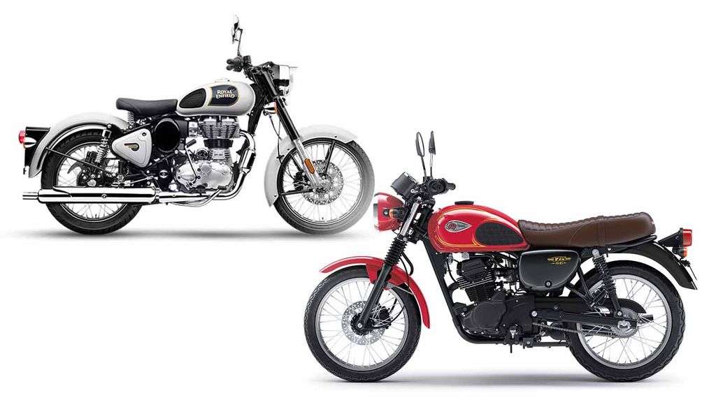 Foto kolase motor Royal Enfield Classic 500 dan Kawasaki W175. (Dok. Royal Enfield dan Kawasaki)