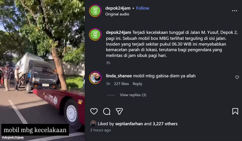 Mobil MBG kecelakaan di Depok. Mobil MBG kecelakaan di Depok.