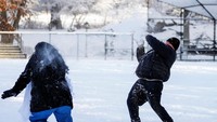 Tak hanya anak-anak saja, remaja dan orang dewasa senang bermain lempar bola salju. Setelah badai salju, kota biasanya membutuhkan 6–24 jam untuk membersihkan jalur utama, sementara area taman dibiarkan alami. REUTERS/Eduardo Munoz