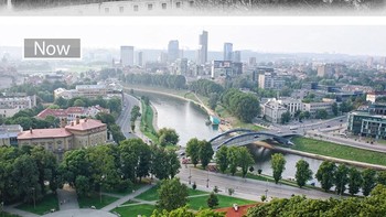 Vilnius, Lithuania (1900 vs sekarang) Sungai Neris dan kawasan pusat Vilnius terlihat jauh lebih hijau dan tertata. Dari kota klasik di awal abad ke-20, Vilnius berkembang menjadi ibu kota modern dengan jembatan dan ruang publik yang rapi. Foto: Boredpanda
