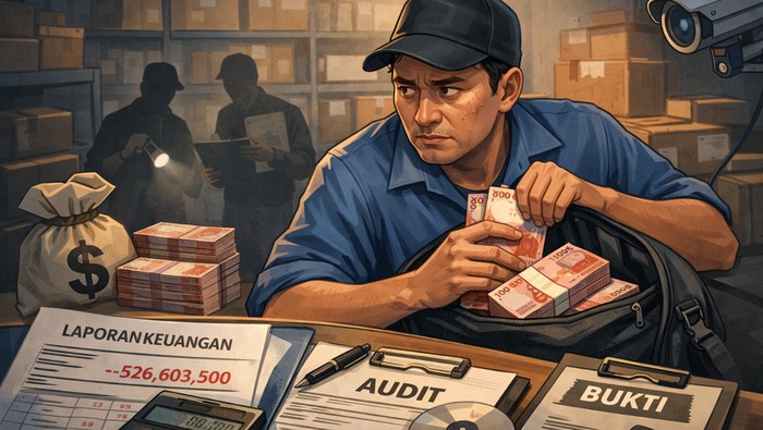 Ilustrasi penggelapan uang. (AI)