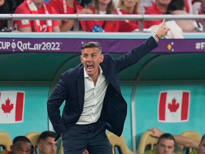 DOHA, QATAR - DECEMBER 01: John Herdman of Canada looks on during the FIFA World Cup Qatar 2022 Group F match between Canada and Morocco at Al Thumama Stadium on December 1, 2022 in Doha, Qatar. (Photo by Ulrik Pedersen/DeFodi Images via Getty Images)