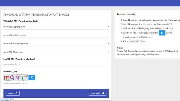 Laman Cek Bansos BPNT Laman cekbansos.kemensos.go.id untuk cek penerima bansos BPNT.