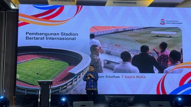 Wali Kota Makassar Munafri Arifuddin saat memaparkan rencana pembangunan Stadion Untia. Wali Kota Makassar Munafri Arifuddin saat memaparkan rencana pembangunan Stadion Untia.