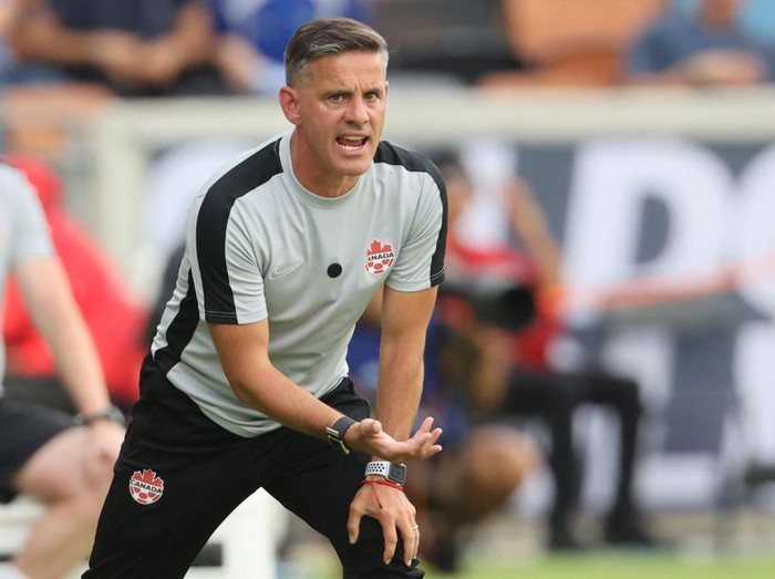 HOUSTON, TX - JULY 04: Head coach John Herdman of Canada gestures during match between Canada and Cuba as part of the 2023 CONCACAF Gold Cup at Shell Energy Stadium on July 4, 2023 in Houston, Texas. (Photo by Omar Vega/Getty Images)