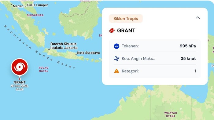 Waspada! Bibit Siklon Tropis Grant Ada di Selatan Lampung