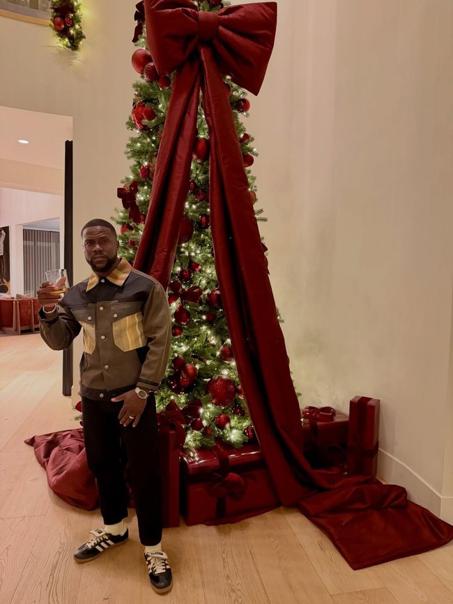 Aksen pita besar menjadi statement tersendiri di pohon Natal komedian Kevin Hart. (Foto: Instagram)