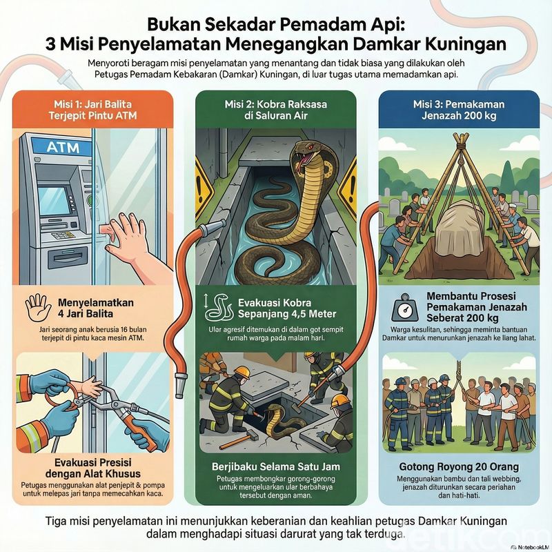Infografik penyelamatan dramatis Damkar Kuningan