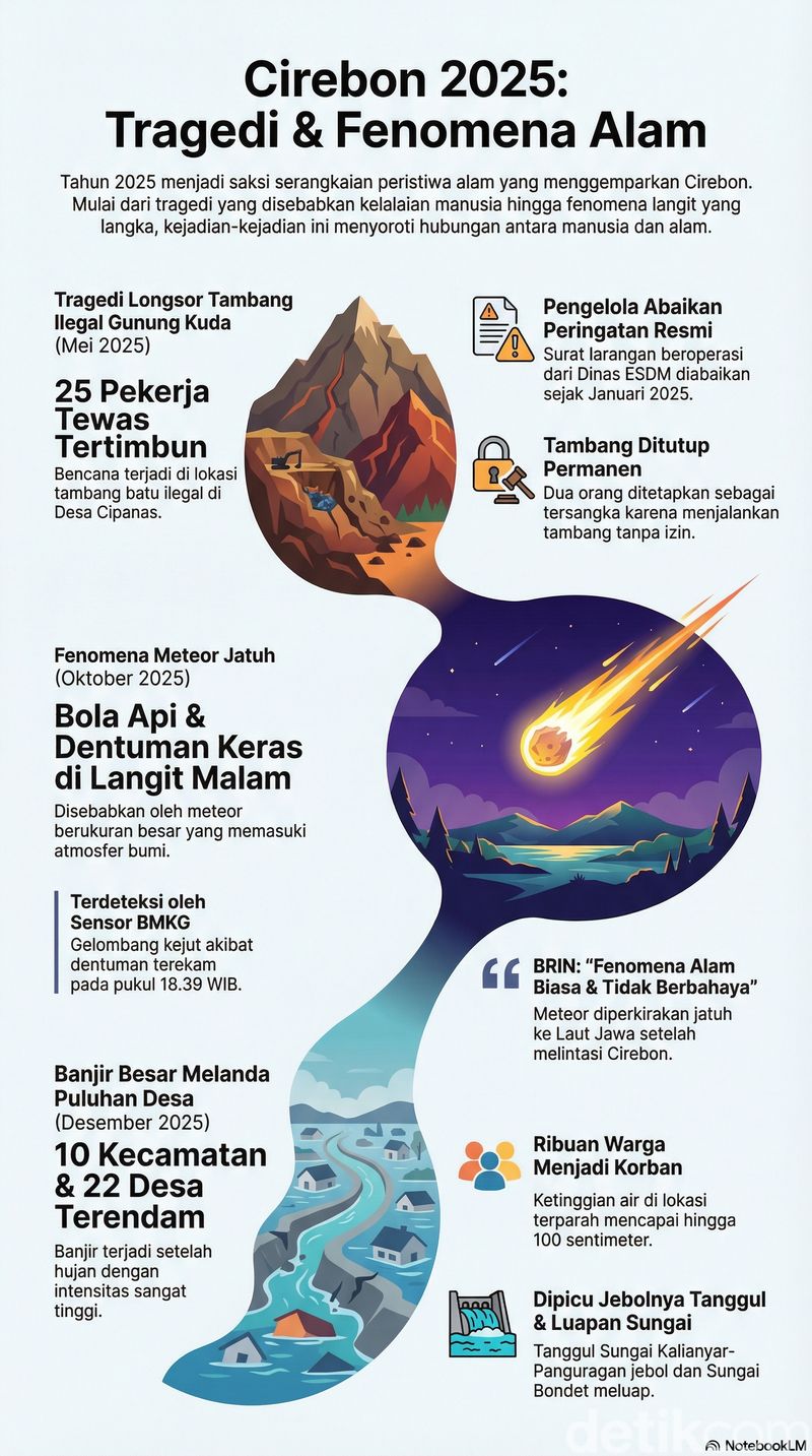 Infografik tragedi dan fenomena alam di Cirebon sepanjang 2025