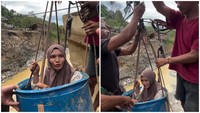 Viral! Ibu di Aceh Tengah Seberangi Sungai Pakai Drum Demi Membeli Beras