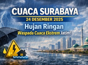 Cuaca Surabaya Hari Ini, Hujan Ringan Mengguyur Seluruh Kota