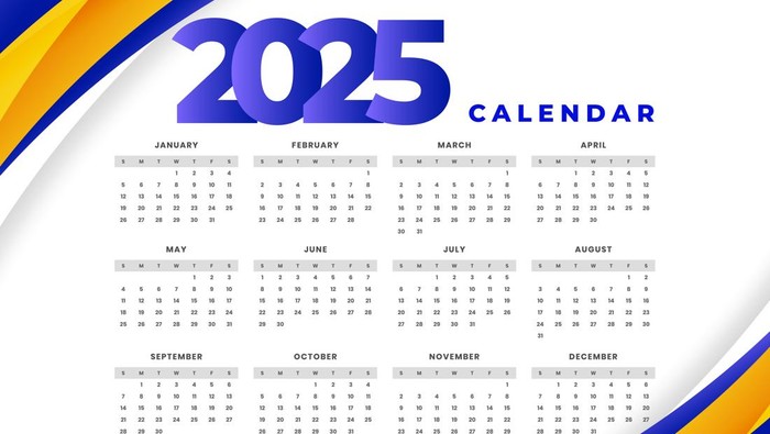 Ilustrasi kalender 2025 lengkap bulan Januari sampai Desember.