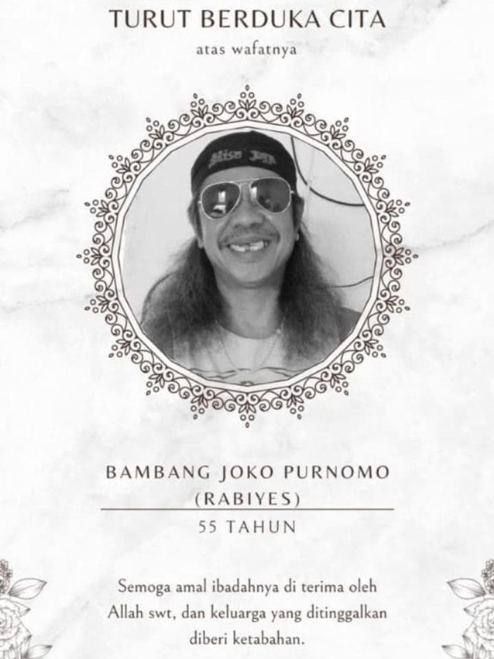 Tangkapan layar lelayu atau kabar duka meninggalnya pelawak Jogja Bambang Rabiyes, Rabu (24/12/2025).