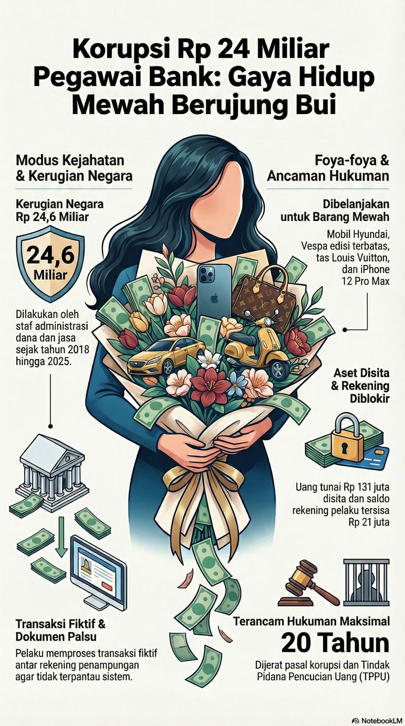 Kasus penggelapan dana dan pencucian uang oleh MY merupakan skandal keuangan besar di salah satu bank BUMN (bank pemerintah) Cabang Sumber, Kabupaten Cirebon, yang terungkap pada akhir tahun 2025. Dari Rp 24,6 miliar yang ditilap pelaku, uang yang tersisa hanya Rp 21 juta.