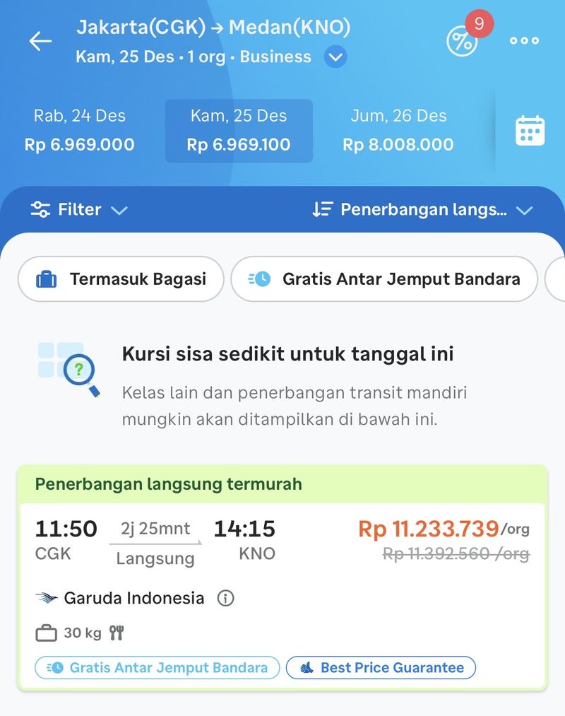 Tangkapan layar harga tiket pesawat rute Jakarta-Medan (tangkapan layar) Tangkapan layar harga tiket pesawat rute Jakarta-Medan (tangkapan layar)