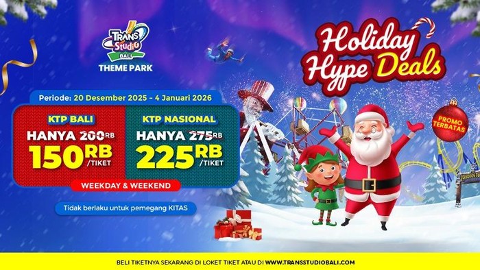 Promo Liburan Akhir Tahun, Holiday Hype Deals di Trans Studio Theme Park Bali