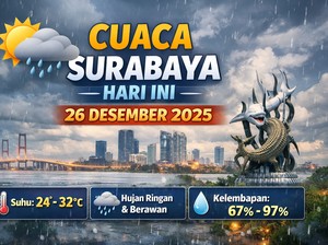 Cuaca Surabaya Hari Ini, Hujan Ringan Mengguyur Sebagian Wilayah