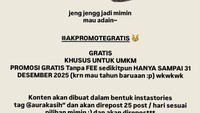 Dalam Instagram miliknya, Aura Kasih, membuka peluang untuk membantu UMKM mempromosikan dagangannya.  Foto: dok instagram Aura Kasih