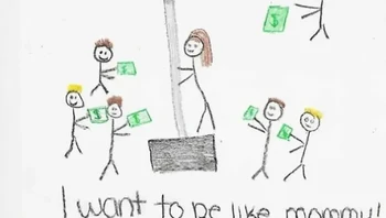 Ini gambar ibunya sedang menjual sekop salju di Home Depot. Foto: via Bored Panda